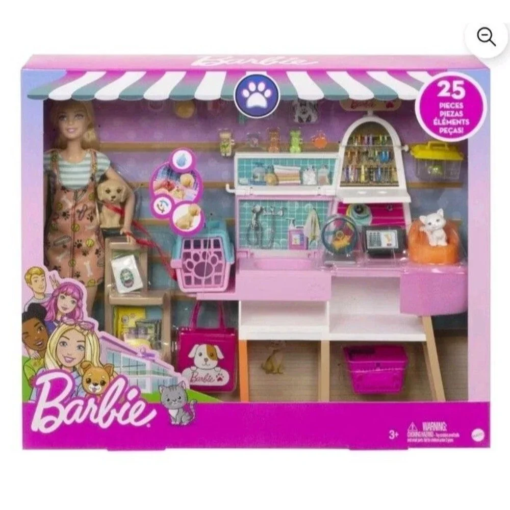 LOT 2 Barbie Sets - Fashionistas #228 Doll‎ Blind w/Cane + Pet Boutique 4 Pets